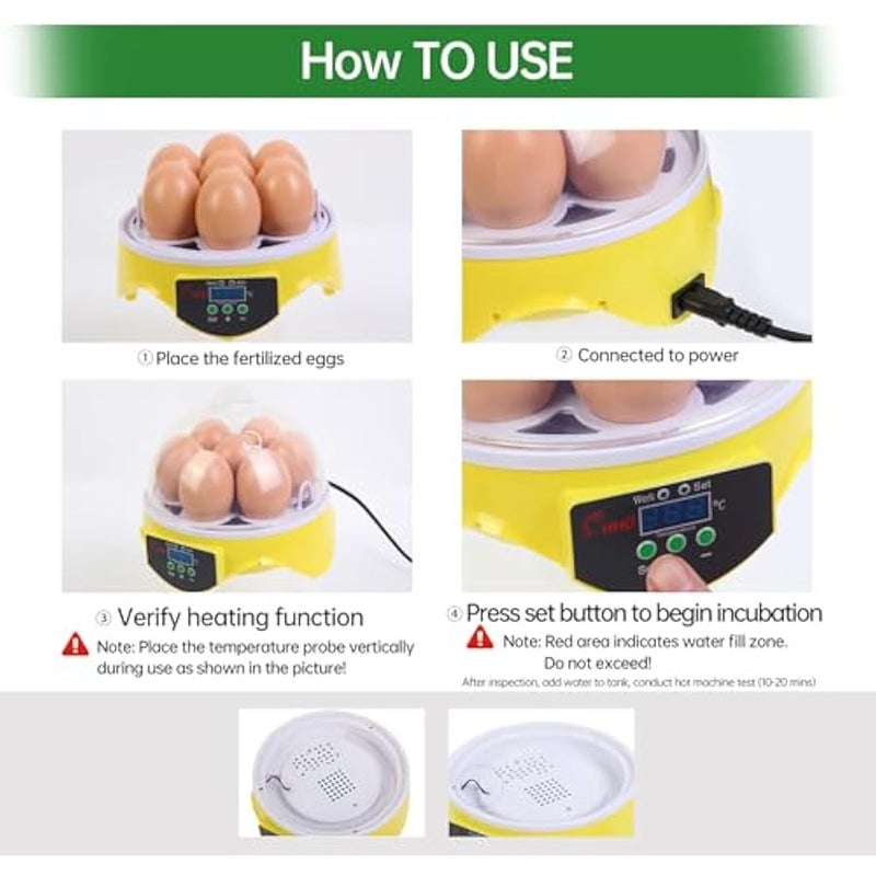 عربست حاضنة دواجن 7 بيضات رؤية 360 درجة من جيه دي ام اس اتش سي ايه لتفقيس الدجاج والبط والاوز والببغاء وبيض السمان مع تحكم في درجة الحرارة - Image 2